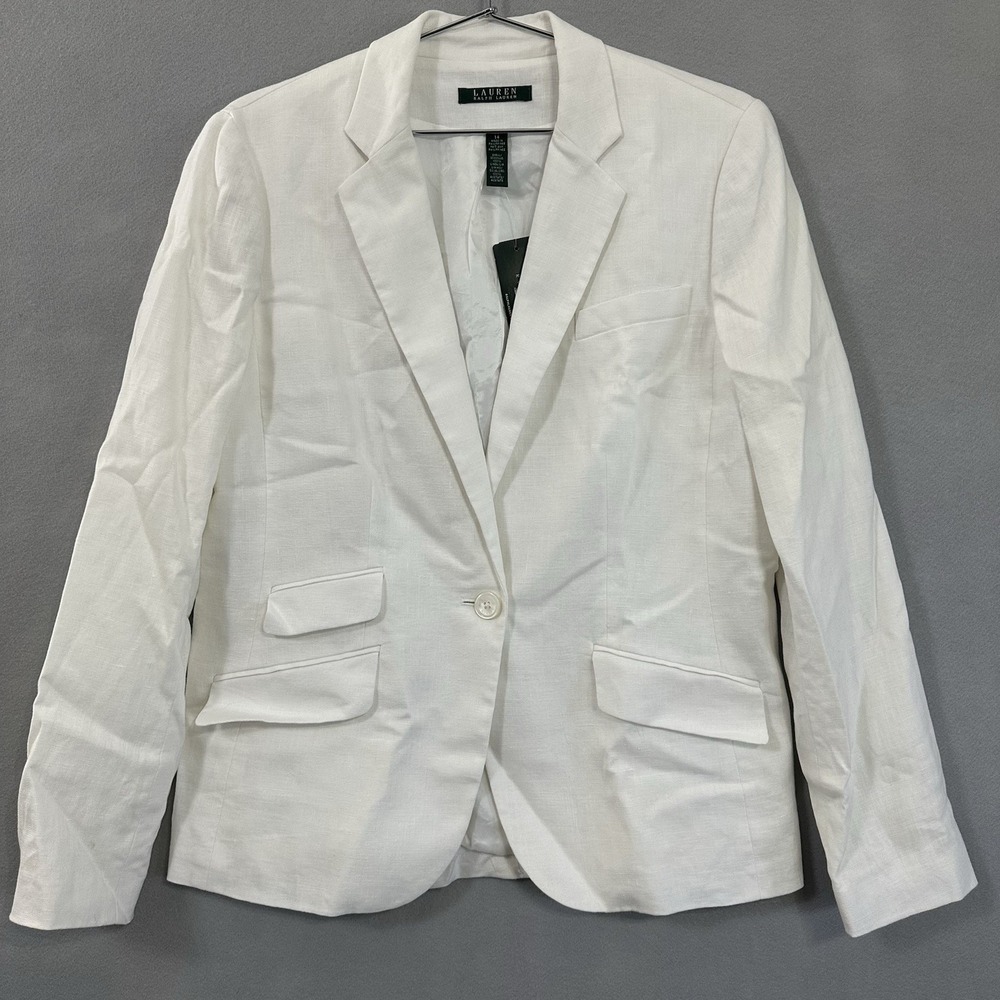 Lauren Ralph Lauren White Linen Blazer Career  Minimalist Women's Size 14 - READ
